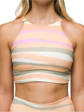 Prana Swim Marine Wave High Neck Bikini Top - Orange/Pink
